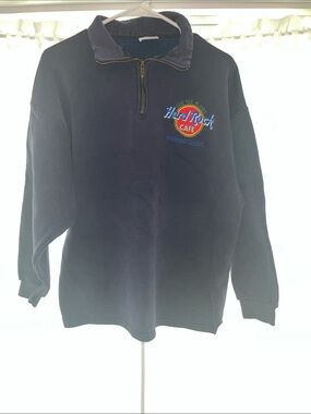 Hard Rock Cafe Navy Quarter-Zip Pullover with Multicolor Logo
